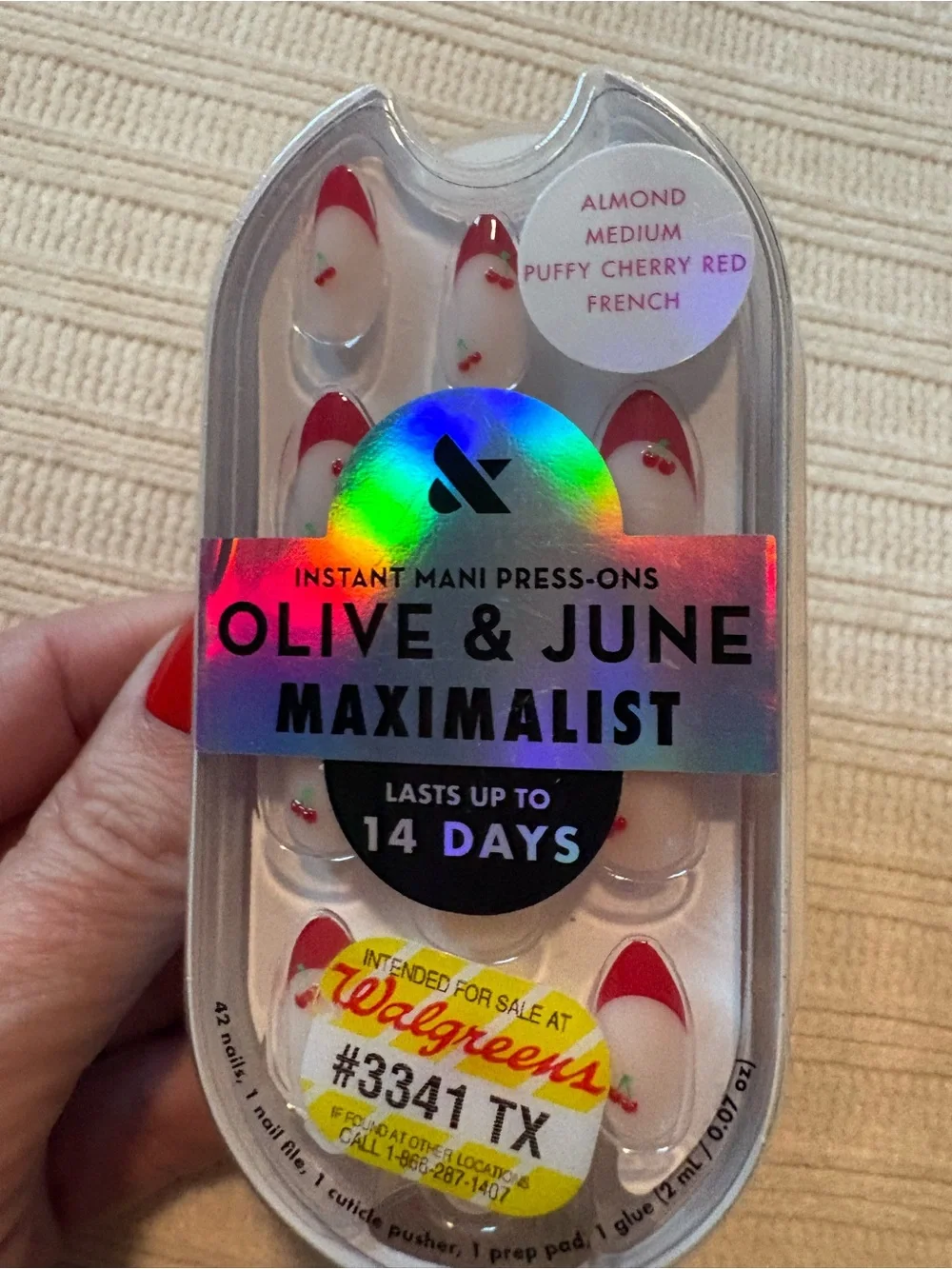 Olive & June Maximalist Press-On Nails in Red and White Puffy Red Cherry